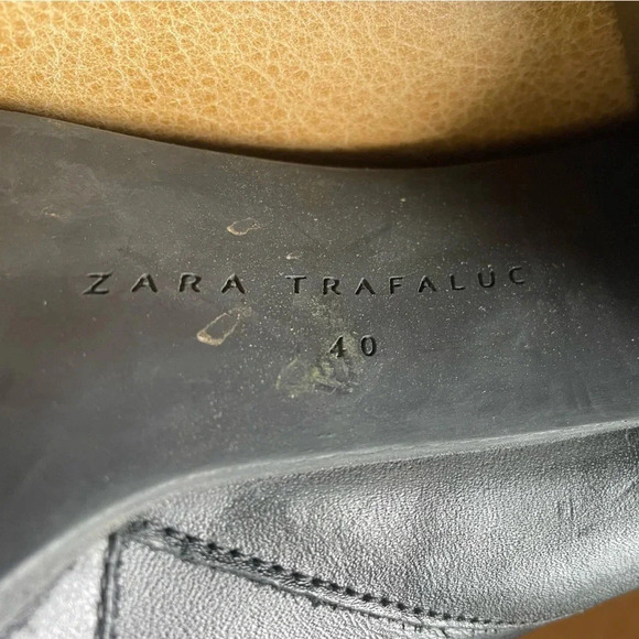 ZARA Black Leather Zip Lug Sock Boot 9 40 - Picture 2 of 6
